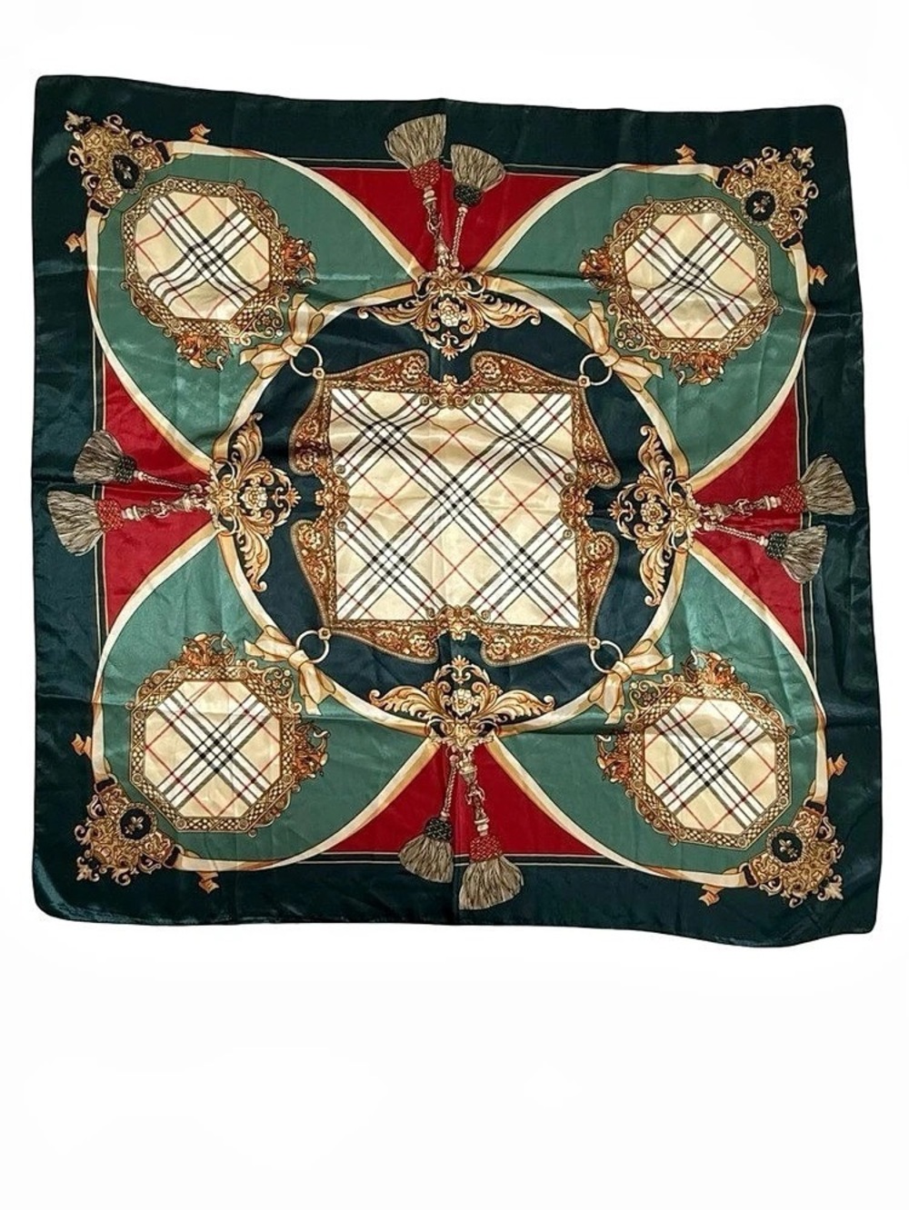 Geometric Print Scarf Green & Red 34” Squared